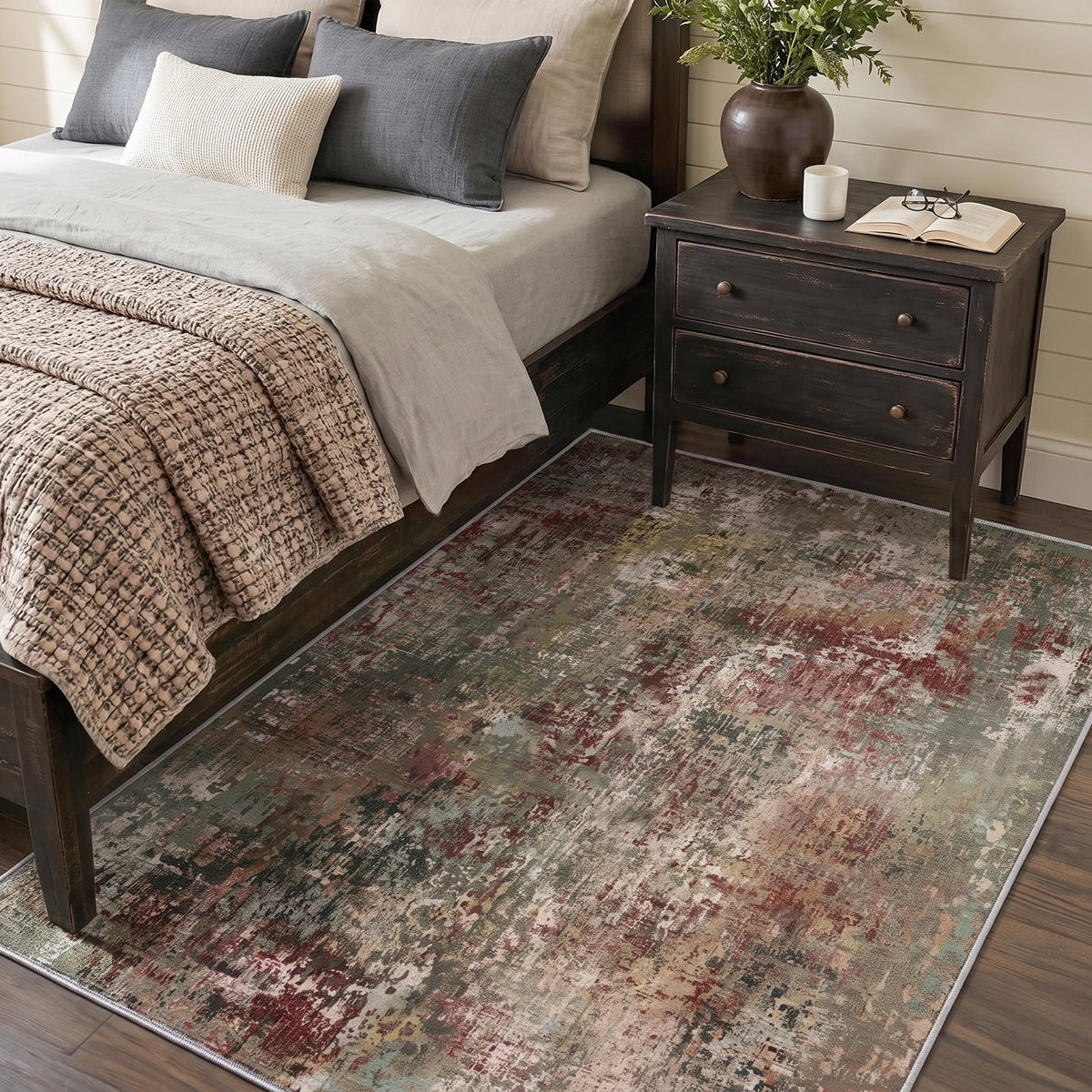 Roomisland Area Rugs 4x6FT Washable for Living Room, Non Slip Modern Abstract Carpet Stain Resistant Soft Low Pile Indoor Floor Rug for Bedroom Kitchen Home Office