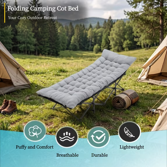 Roomisland Folding Camping Cot 500lbs Capacity, Portable Folding Bed, Rollaway Bed with 3.5'' Mattress for Adults Indoor Outdoor, Quick Setup Compact Storage