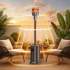 Roomisland 48000 BTU Outdoor Propane Heater with Sand Box Anti-Tip Base, Weighted Patio Heater on Wheels, Double-Layer Stainless Burner, Windproof Auto-Off for Backyard Deck Garden