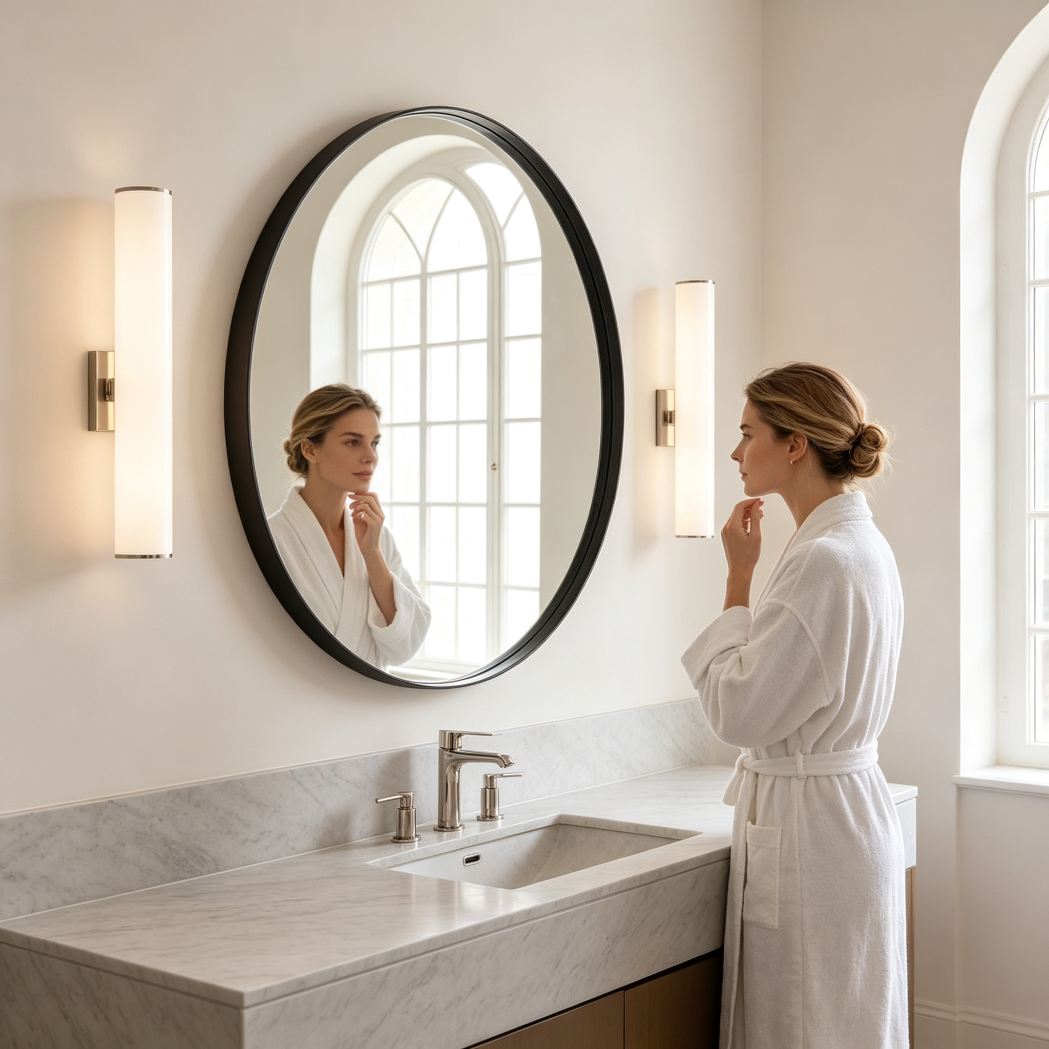 Round Bathroom Mirror, 28 Inch Large Circle Vanity Mirror with Anti-Rust Aluminum Frame, Modern Wall Mounted Mirror for Bedroom, Living Room, Wall Decor