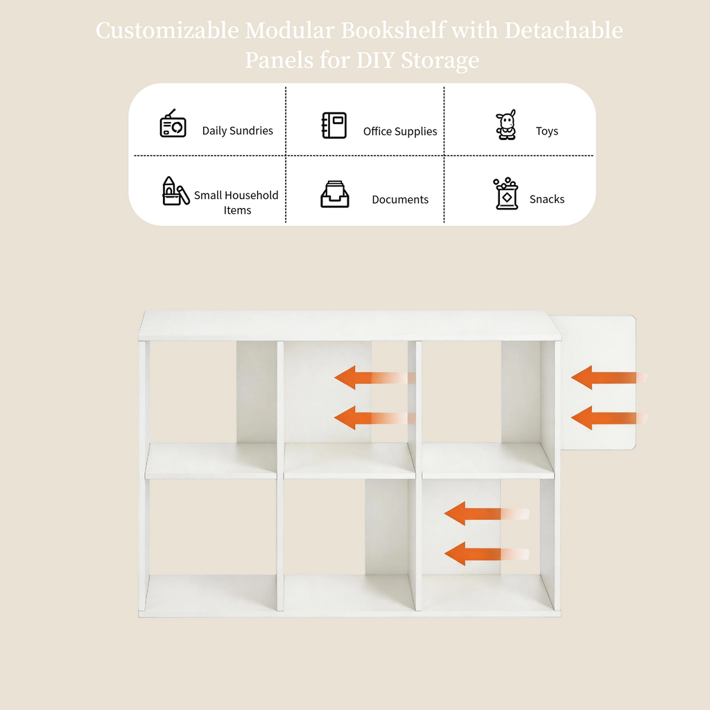 Roomisland 6 Cube Storage Organizer, Wood Bookshelf with Removable Back Panels, Open Cubby Shelf for Home Office Bedroom Living Room, Vertical or Horizontal