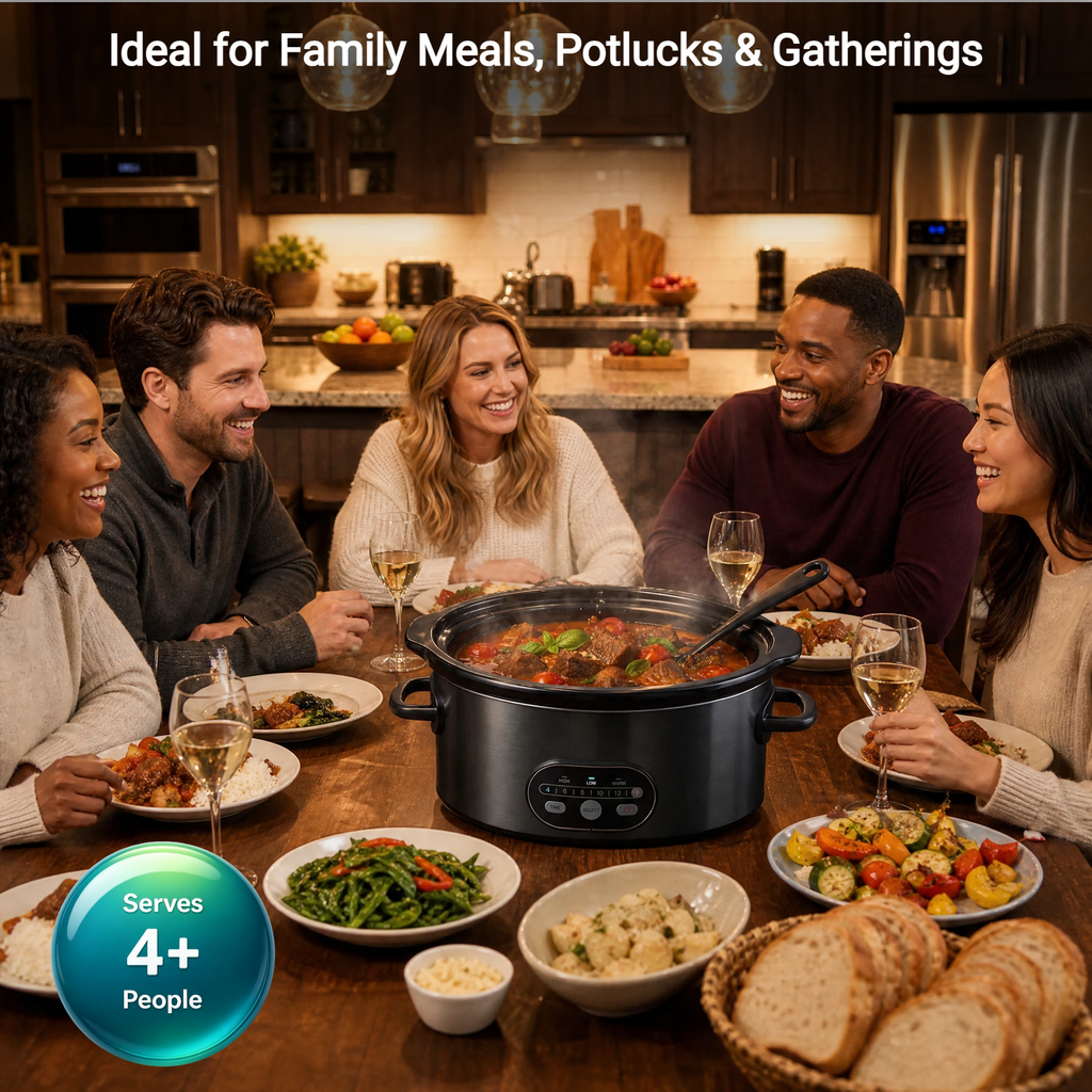 Slow Cooker 6QT with Nonstick Removable Pot, Programmable Digital Crock Pot, 3 Heat Settings & Auto Keep Warm, Dishwasher Safe Stoneware for Soups Stews
