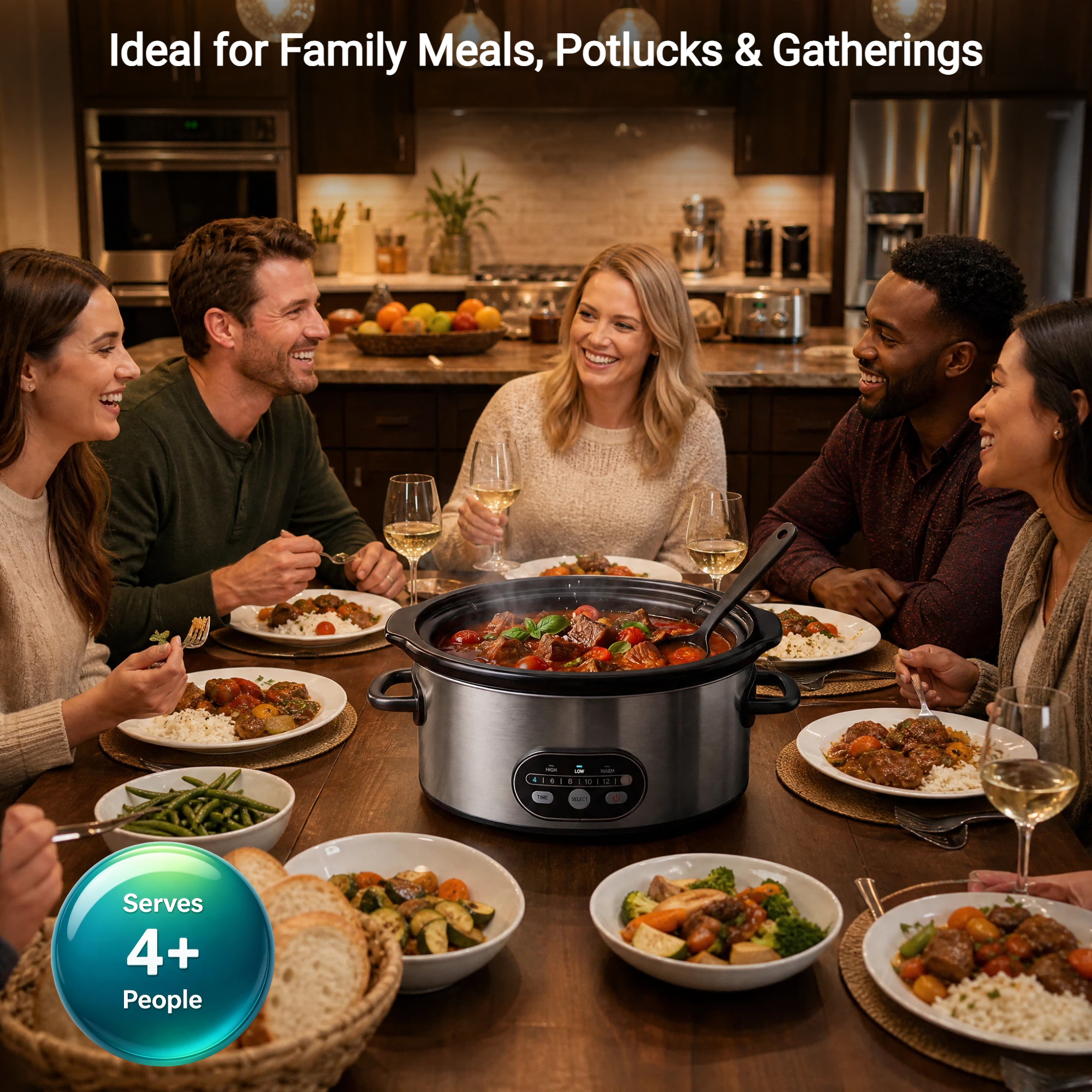 Slow Cooker 6QT with Nonstick Removable Pot, Programmable Digital Crock Pot, 3 Heat Settings & Auto Keep Warm, Dishwasher Safe Stoneware for Soups Stews