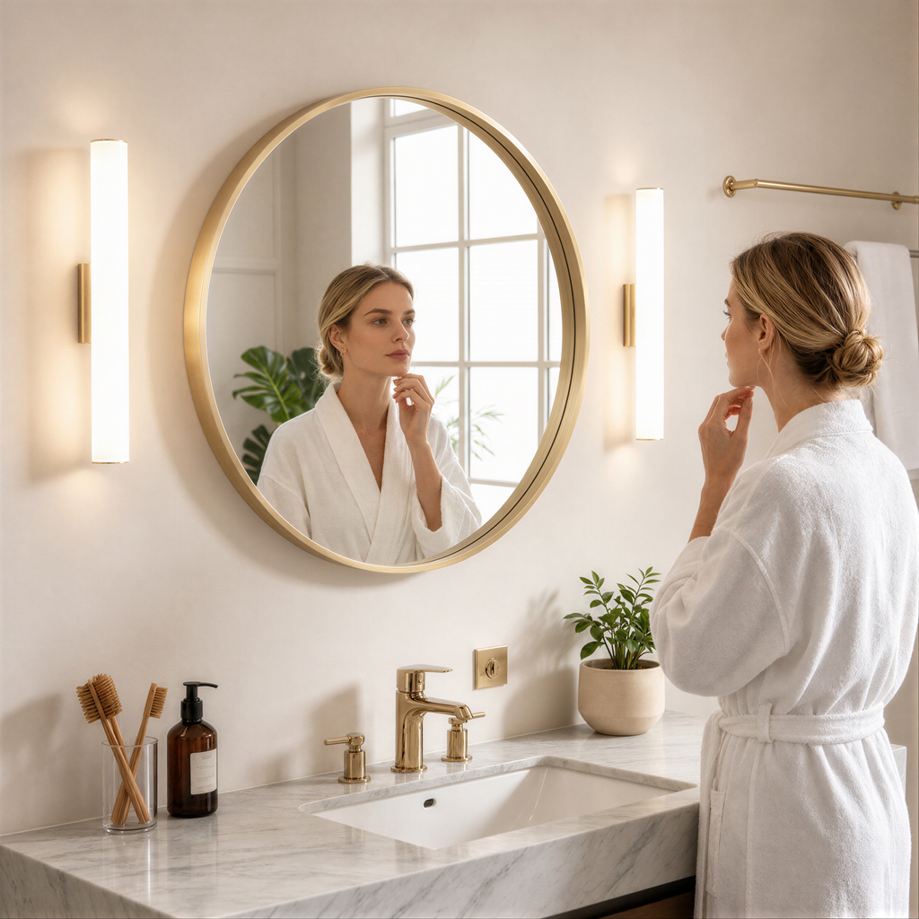 Round Bathroom Mirror, 24 Inch Large Circle Vanity Mirror with Anti-Rust Aluminum Frame, Modern Wall Mounted Mirror for Bedroom, Living Room, Wall Decor