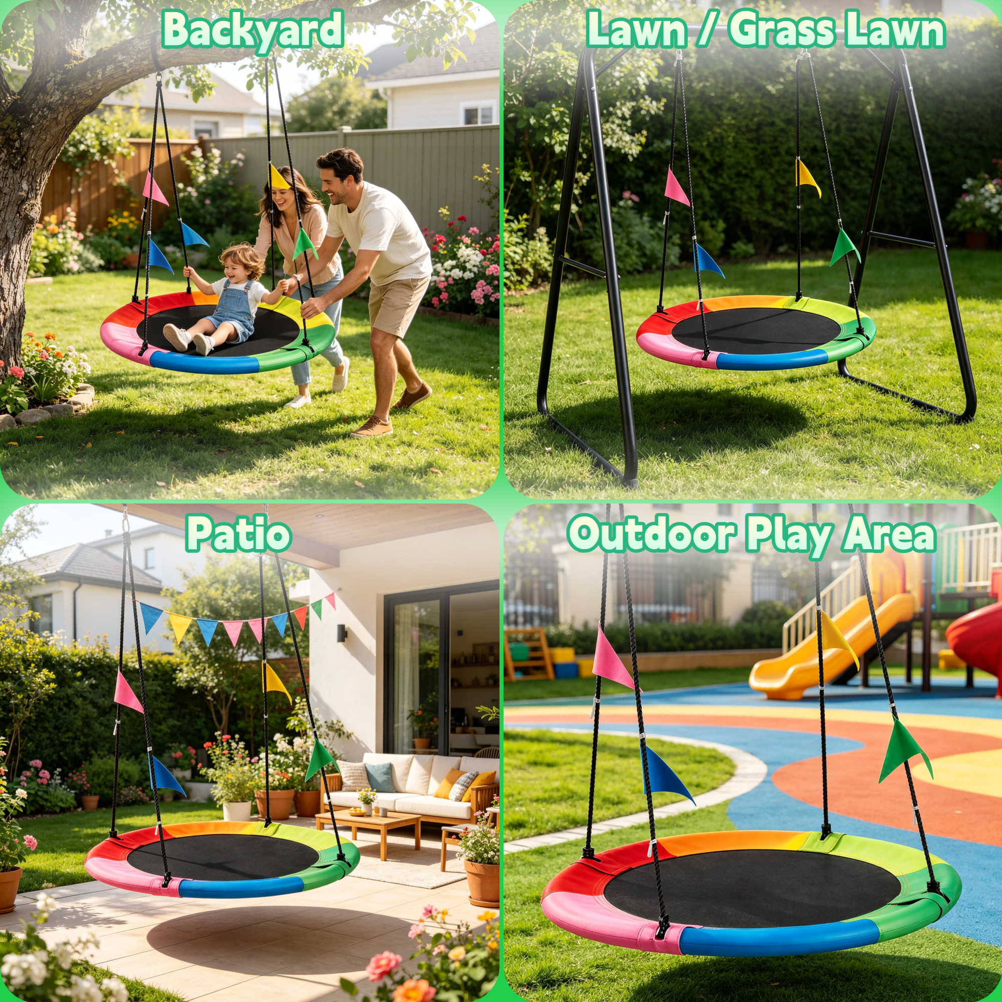 40 Inch Saucer Tree Swing, Heavy Duty Round Swing Seat for Kids & Adults, Adjustable Ropes, Waterproof Outdoor Backyard Playground