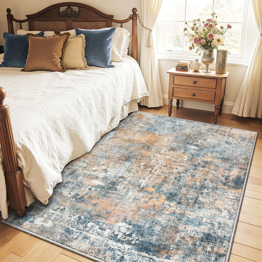 Roomisland Area Rugs 4x6FT Washable for Living Room, Non Slip Modern Abstract Carpet Stain Resistant Soft Low Pile Indoor Floor Rug for Bedroom Kitchen Home Office