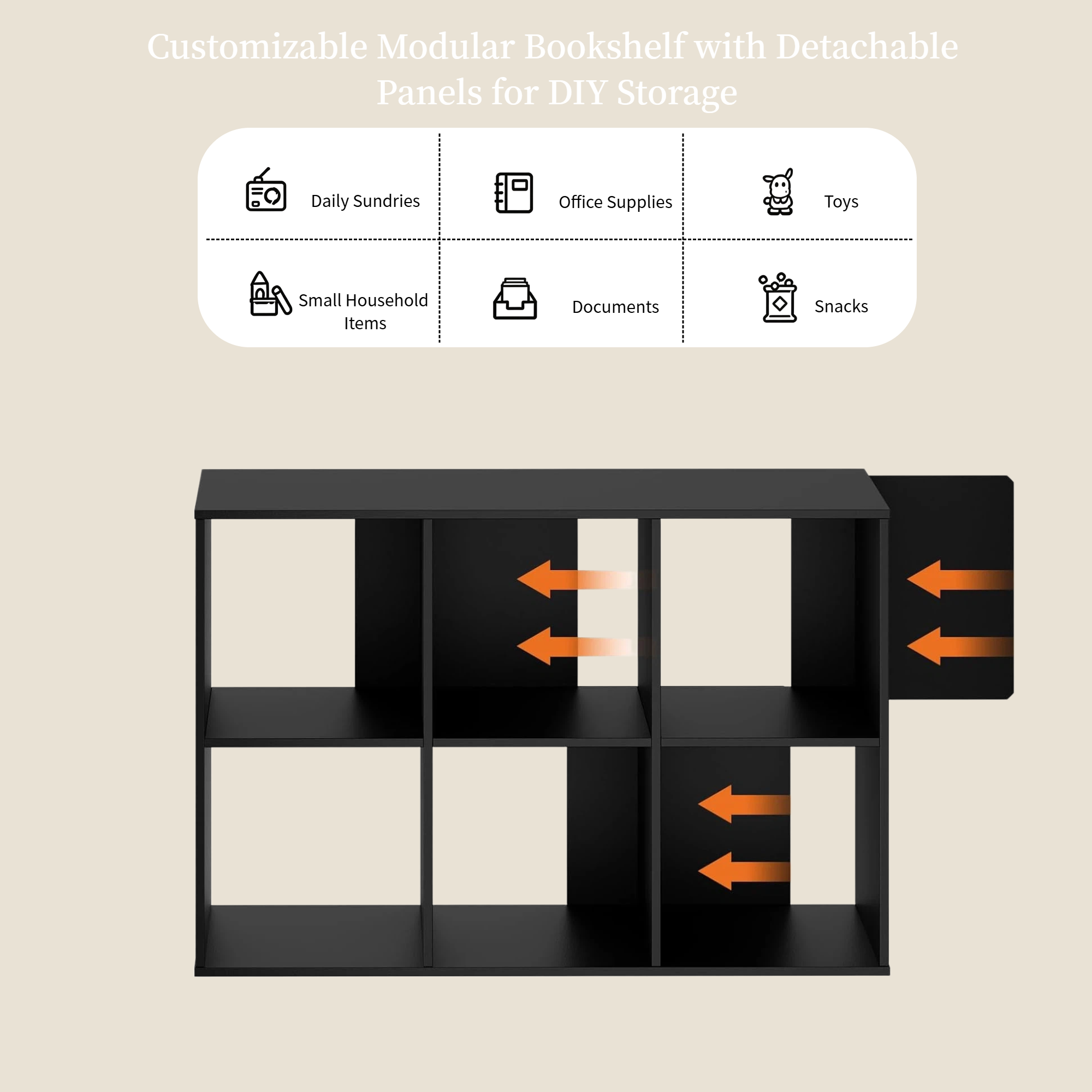 Roomisland 6 Cube Storage Organizer, Wood Bookshelf with Removable Back Panels, Open Cubby Shelf for Home Office Bedroom Living Room, Vertical or Horizontal