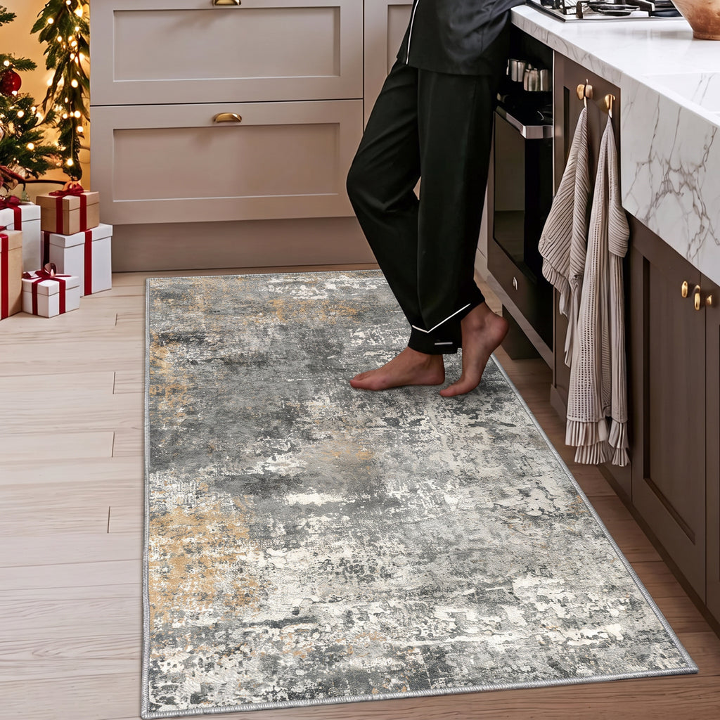 Roomisland 3x7ft Kitchen Runner Rug Washable, Non Slip Hallway Floor Mat for Entryway Laundry, Low Profile Rugs Carpet with Rubber Backing for Indoor Bedroom Kitchen Living Room
