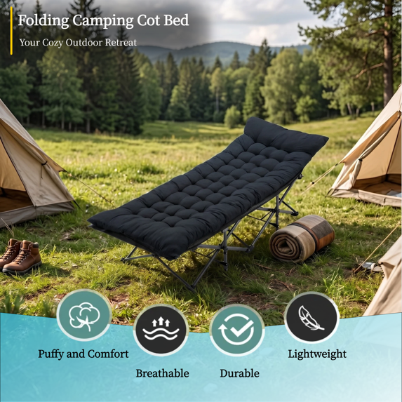 Roomisland Folding Camping Cot 500lbs Capacity, Portable Folding Bed, Rollaway Bed with 3.5'' Mattress for Adults Indoor Outdoor, Quick Setup Compact Storage