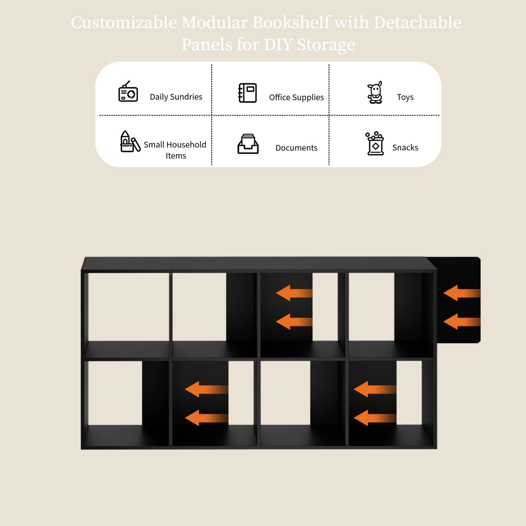Roomisland 8 Cube Storage Organizer, Wood Bookshelf with Removable Back Panels, Open Cubby Shelf for Home Office Bedroom Living Room, Vertical or Horizontal