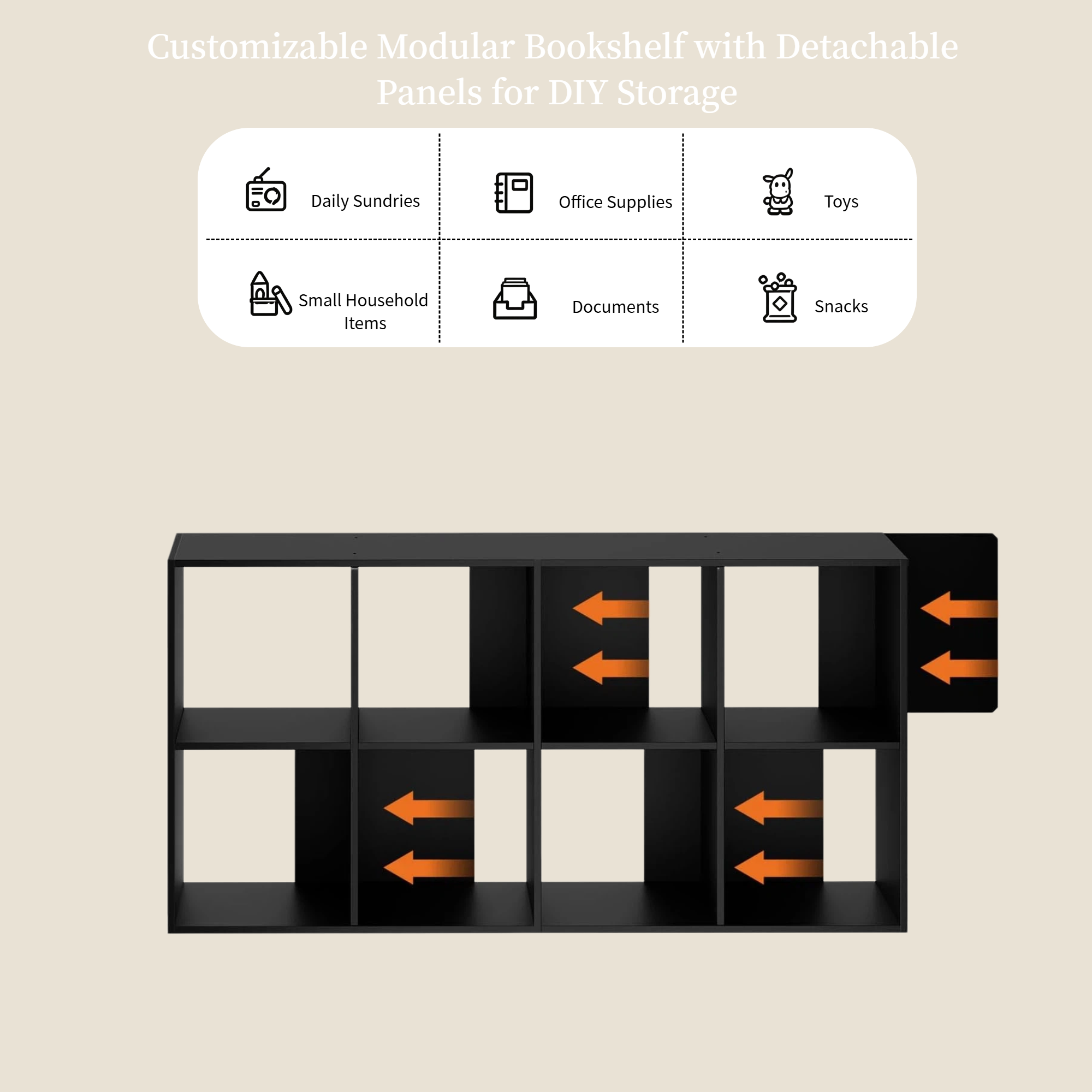 Roomisland 8 Cube Storage Organizer, Wood Bookshelf with Removable Back Panels, Open Cubby Shelf for Home Office Bedroom Living Room, Vertical or Horizontal