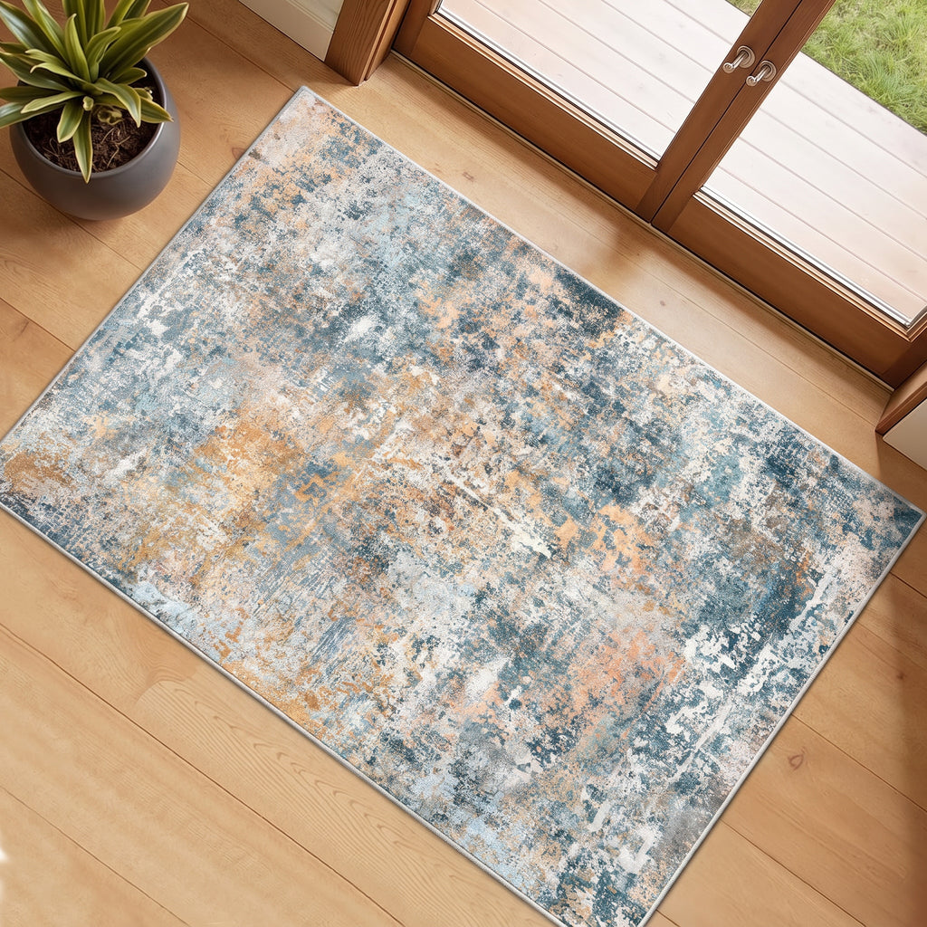 Roomisland Modern Abstract Area Rug 2x3, Machine Washable Small Kitchen Mat with Rubber Backing, Low Profile Floor Carpet for Bathroom Door, Modern Abstract Neutral Design