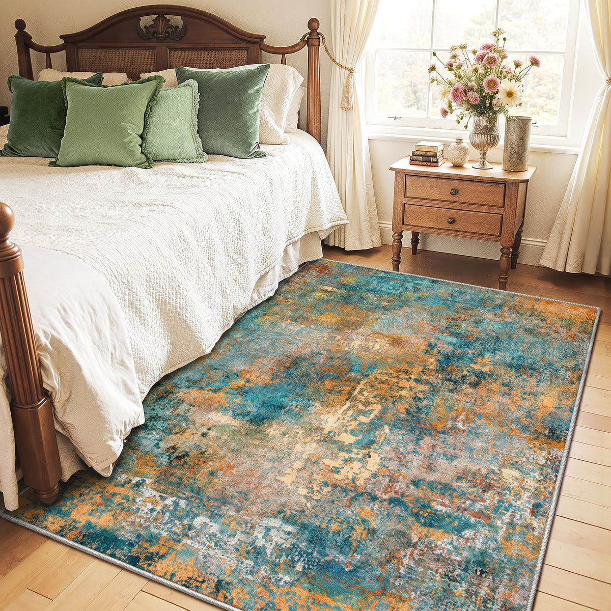 Roomisland Area Rugs 5x7FT Washable for Living Room, Non Slip Modern Abstract Carpet Stain Resistant Soft Low Pile Indoor Floor Rug for Bedroom Kitchen Home Office