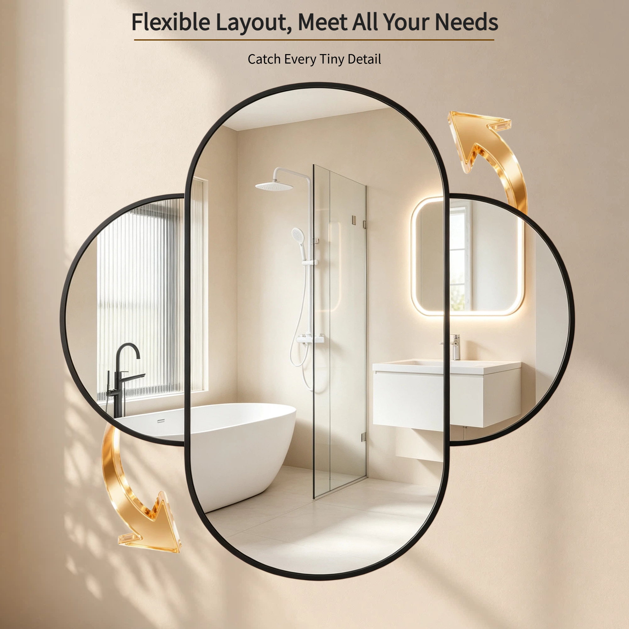 Roomisland Oval Wall Mirror Black 24"x48", Brushed Metal Frame Vanity Mirror, Tempered Glass, Wall Mount Mirror for Bathroom, Bedroom, Entryway, Living Room, Horizontal/Vertical