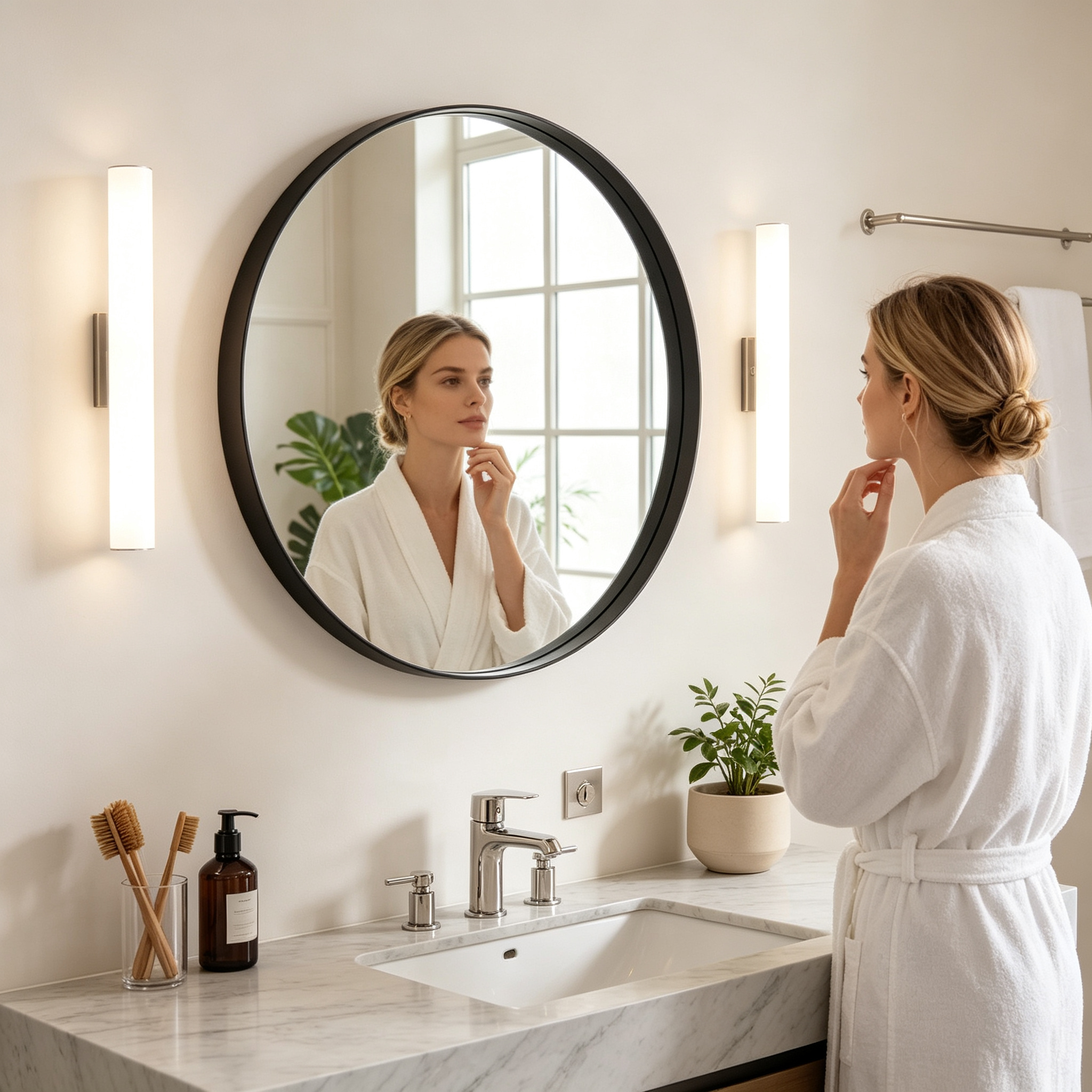 Round Bathroom Mirror, 24 Inch Large Circle Vanity Mirror with Anti-Rust Aluminum Frame, Modern Wall Mounted Mirror for Bedroom, Living Room, Wall Decor