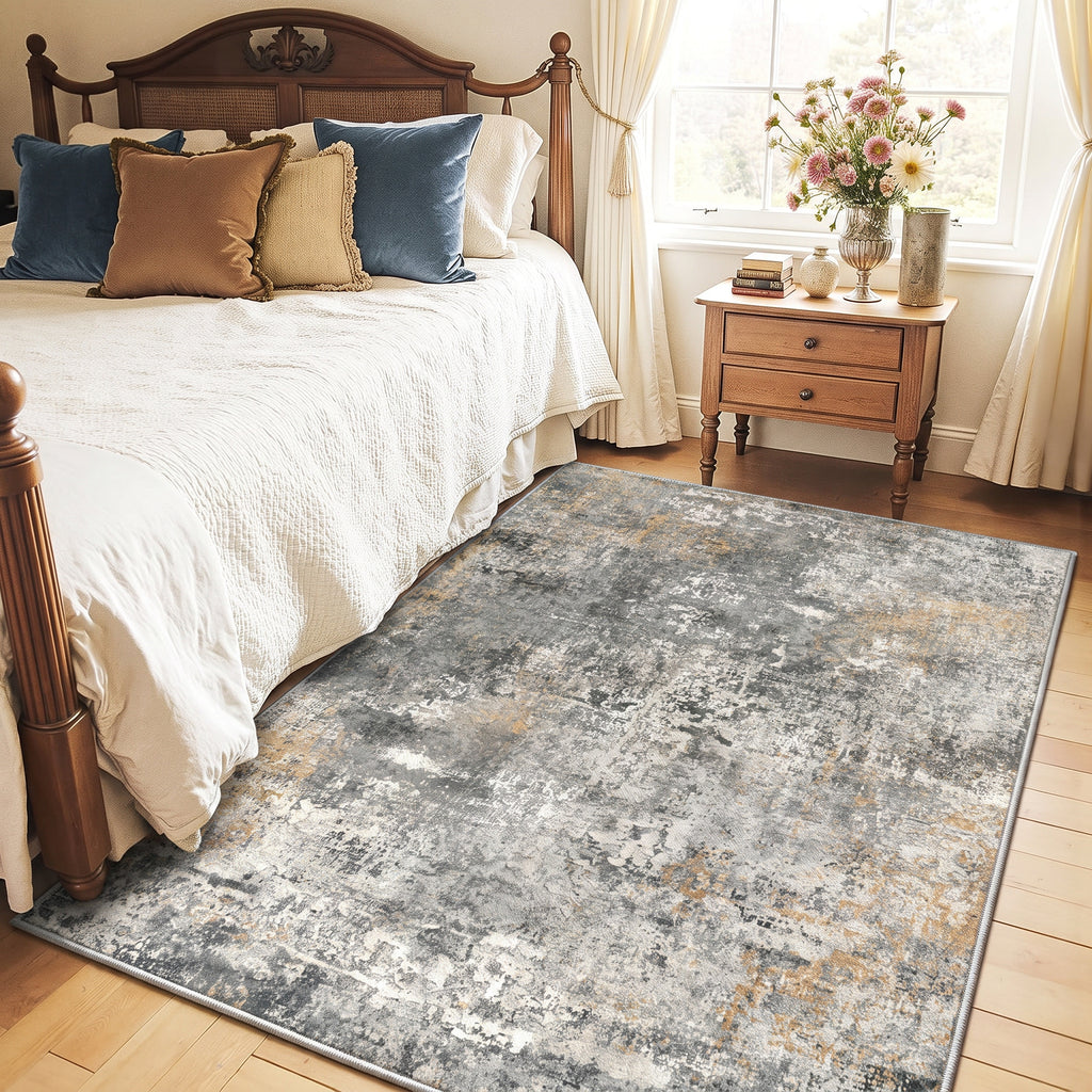 Roomisland Area Rugs 4x6FT Washable for Living Room, Non Slip Modern Abstract Carpet Stain Resistant Soft Low Pile Indoor Floor Rug for Bedroom Kitchen Home Office
