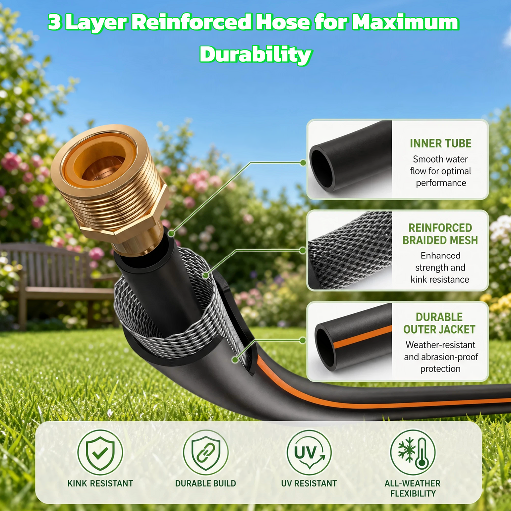 Retractable Garden Hose Reel 100ft, Wall Mount Auto-Rewind Water Hose Reel with 1/2" Anti-Kink Hose, 180° Swivel, Any-Length Lock, 9-Pattern Nozzle for Outdoor Yard & Patio