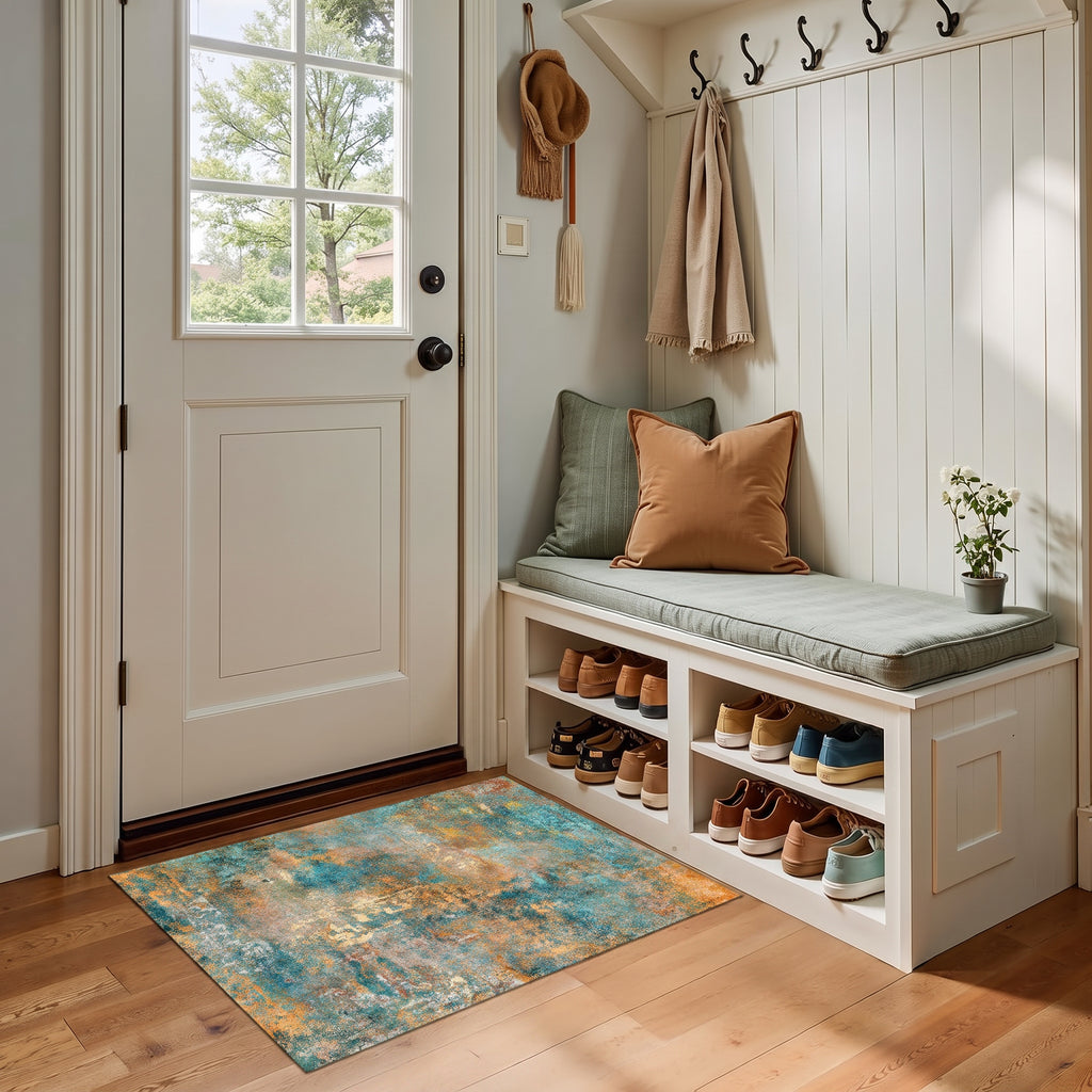 Roomisland Modern Abstract Area Rug 2x3, Machine Washable Small Kitchen Mat with Rubber Backing, Low Profile Floor Carpet for Bathroom Door, Modern Abstract Neutral Design
