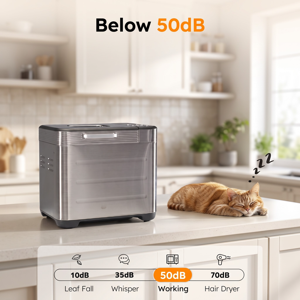 Roomisland Bread Maker Machine 21-in-1, 2LB Automatic Bread Machine with 360°Powerful Circulation Baking, Auto Nut Dispenser, 3 Loaf Sizes, Smart Touch Panel