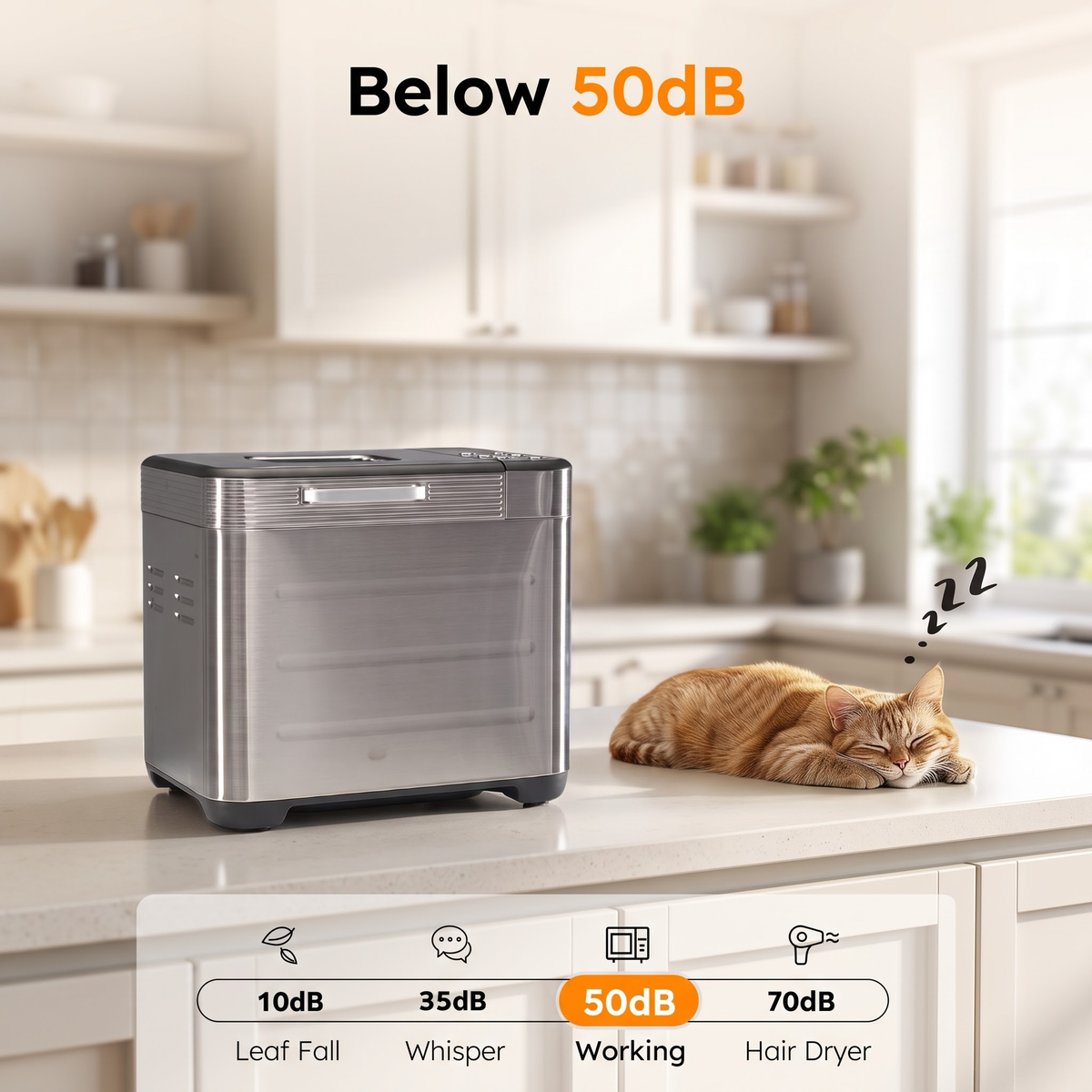 Roomisland Bread Maker Machine 21-in-1, 2LB Automatic Bread Machine with 360°Powerful Circulation Baking, Auto Nut Dispenser, 3 Loaf Sizes, Smart Touch Panel
