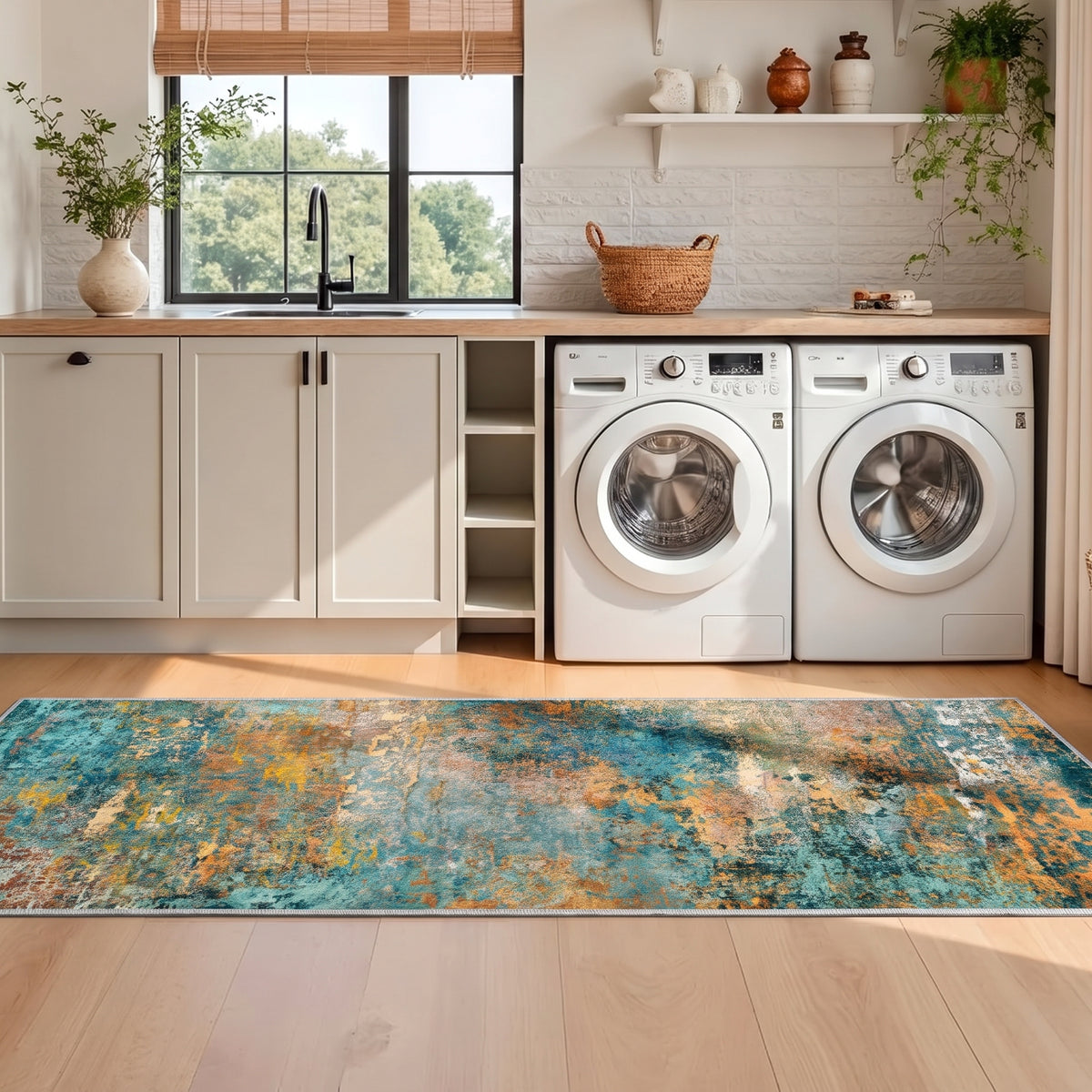 Roomisland 2x6ft Kitchen Runner Rug Washable, Non Slip Hallway Floor Mat for Entryway Laundry, Low Profile Rugs Carpet with Rubber Backing for Indoor Bedroom Kitchen Living Room