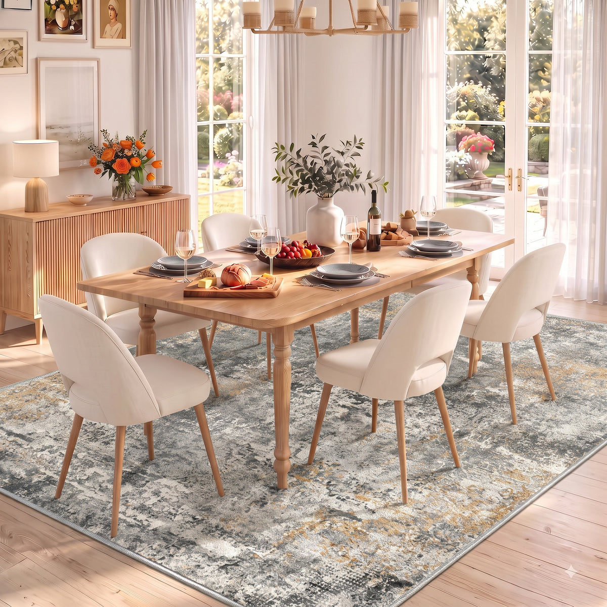 Roomisland Area Rugs 5x7FT Washable for Living Room, Non Slip Modern Abstract Carpet Stain Resistant Soft Low Pile Indoor Floor Rug for Bedroom Kitchen Home Office