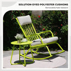 3-PieceOutdoor Rocking Chairs Set for 2 with Thick Cushions and 18-inch Small Round Table, Steel Patio Conversation Set for Backyard, Porch, Deck - Easy Assembly Lime Green