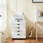 5-Drawer Chest, Wood Storage file Cabinet Rolling Storage Dresser with Wheels for Home Office, White