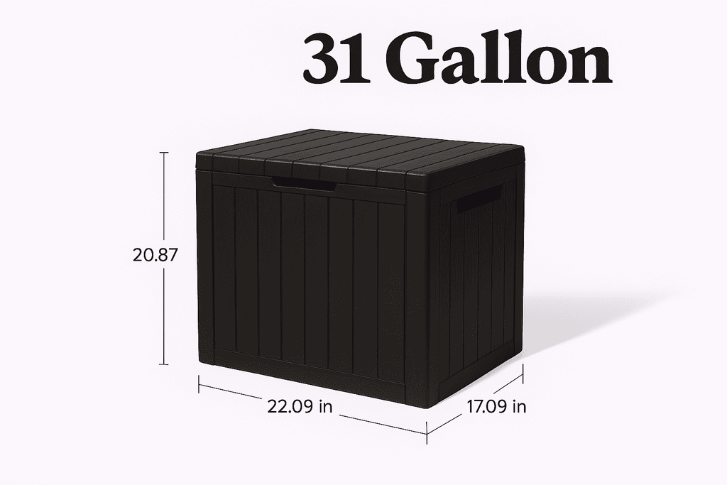 Outdoor Storage Box, 31 Gallon Deck Box, Waterproof Resin Storage Bin for Patio Cushions, Gardening Tools, Accessories, Lockable, UV Resistant, Black