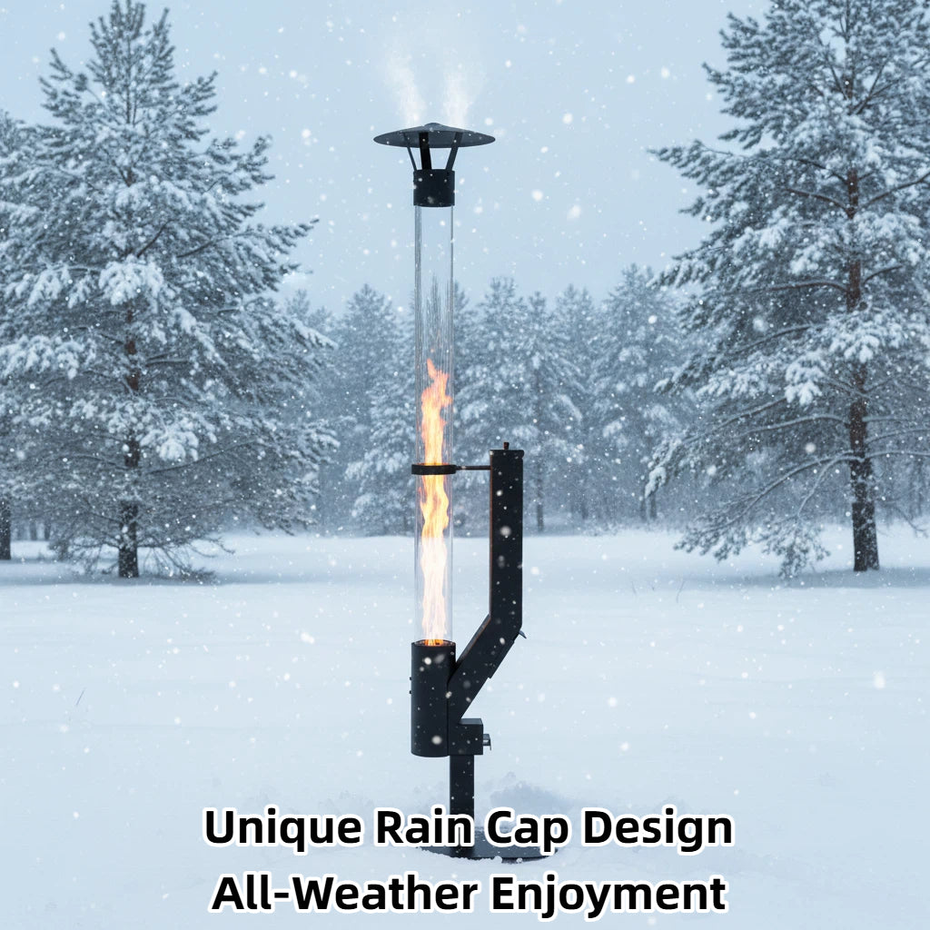 Nygira All-Weather Wood Pellet Patio Heater for Outdoor, Stainless Steel Fire Pit with Rain Cap, 2-Hour Burn Time for Backyard, Deck, Camping, Matte Black，PH03