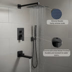 Nygira Rainfall Bathroom Shower System Rain Shower Head and Handle Set, Wall Mounted Shower Faucet Set with Tub Spout, Rough-in Valve, Black