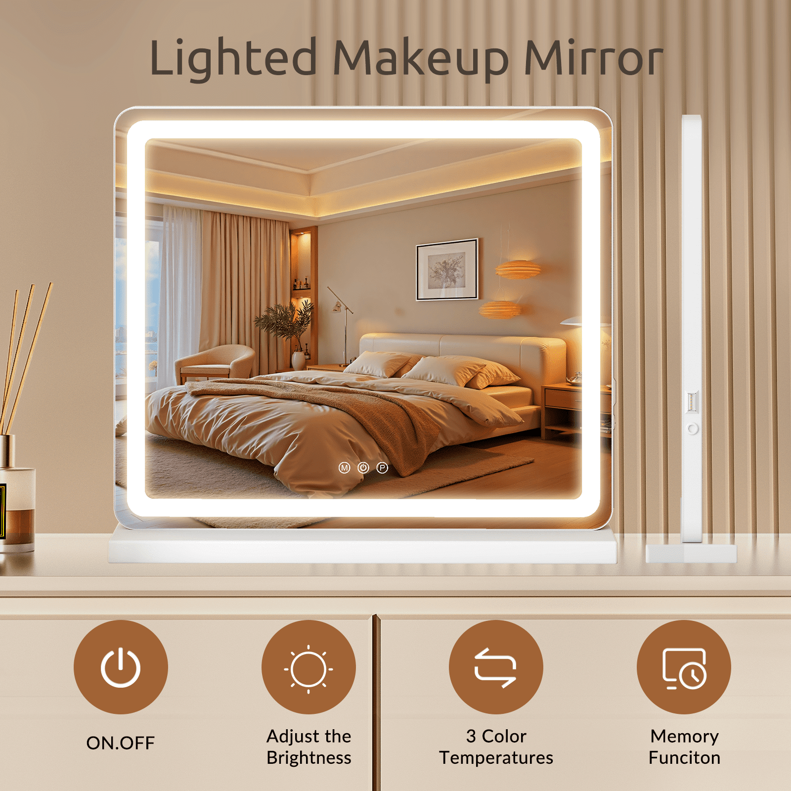 Lighted Makeup Mirror, 19"*22" Vanity Mirror with LED, 3 Lighting Modes, Dimmable Touch Control, USB Charging Port for Desk, Dorm, Bedroom