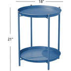 2-Tier Round Metal End Table with Removable Tray – Small Space-Saving Side Table for Living Room, Bedroom, Balcony, Patio, Blue