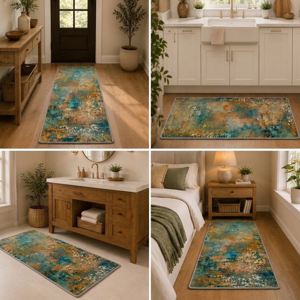 Roomisland Modern Abstract Area Rug 2x3, Machine Washable Small Kitchen Mat with Rubber Backing, Low Profile Floor Carpet for Bathroom Door, Modern Abstract Neutral Design