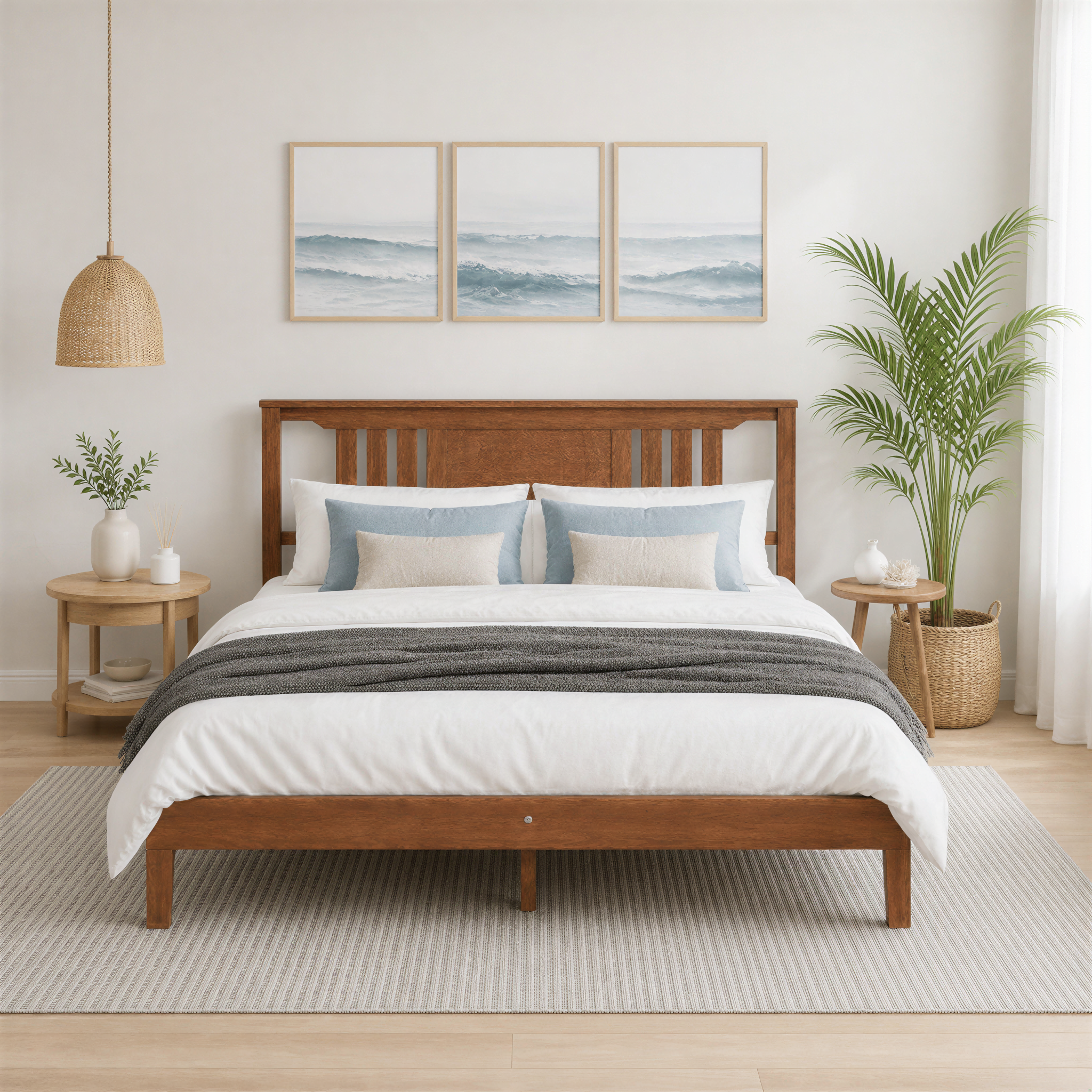 Roomisland Queen Size Platform Bed Frame with Headboard, 12 Inch Heavy Duty Wooden Bed Frame, No Box Spring Needed, Under Bed Storage, Easy Assembly, Walnut