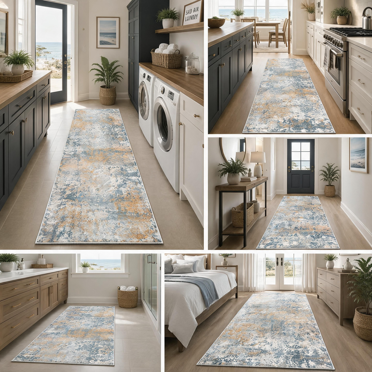 Roomisland 2x6ft Kitchen Runner Rug Washable, Non Slip Hallway Floor Mat for Entryway Laundry, Low Profile Rugs Carpet with Rubber Backing for Indoor Bedroom Kitchen Living Room