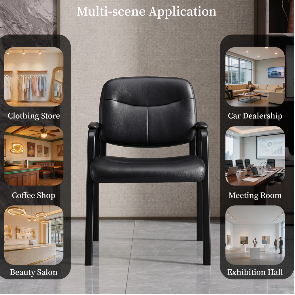 Roomisland Office Waiting Room Chair with Padded Arms, Ergonomic Leather Desk Guest Chair, Stable Heavy Duty Conference Chair for Meeting Lobby Medical Clinic 2pcs