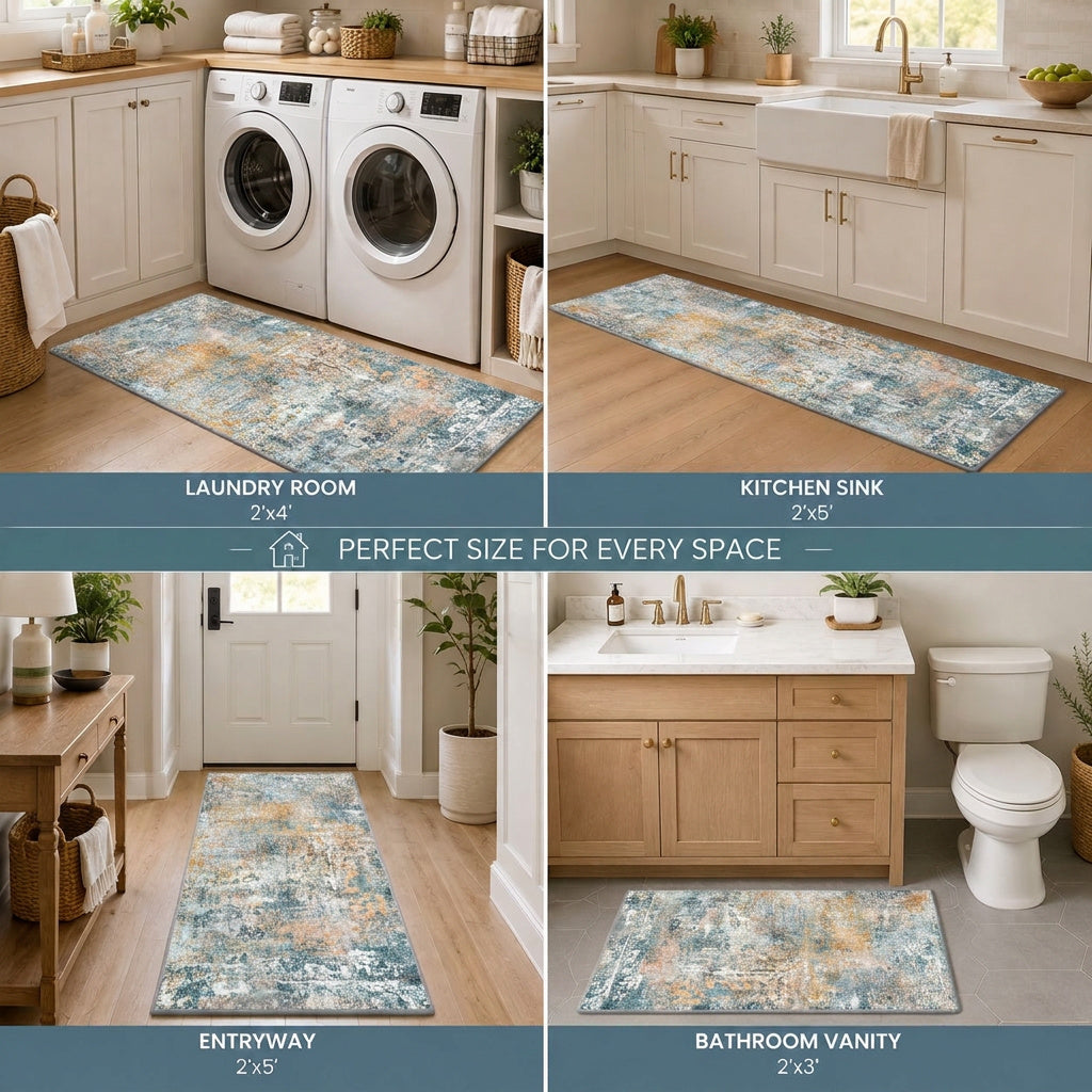 Roomisland 2x4ft Kitchen Runner Rug Washable, Non Slip Hallway Floor Mat for Entryway Laundry, Low Profile Rugs Carpet with Rubber Backing for Indoor Bedroom Kitchen Living Room