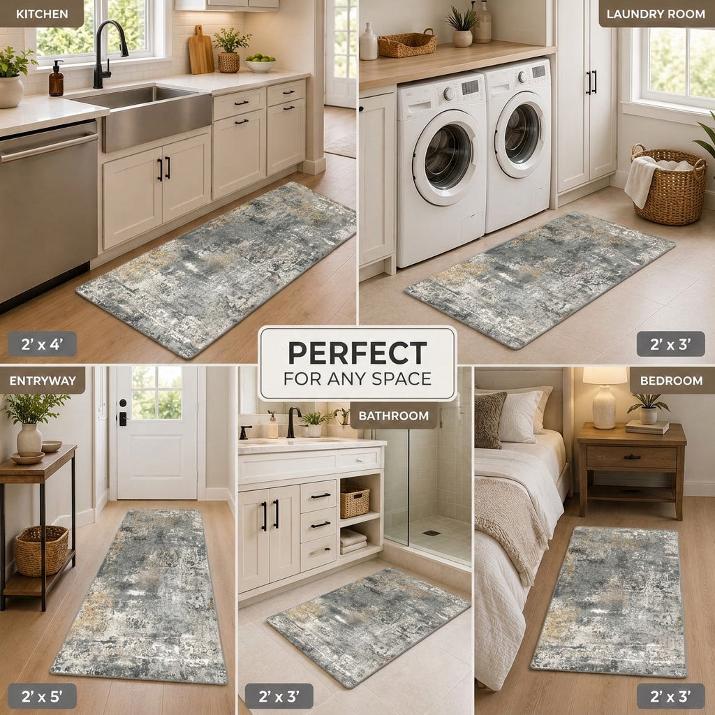 Roomisland 2x4ft Kitchen Runner Rug Washable, Non Slip Hallway Floor Mat for Entryway Laundry, Low Profile Rugs Carpet with Rubber Backing for Indoor Bedroom Kitchen Living Room