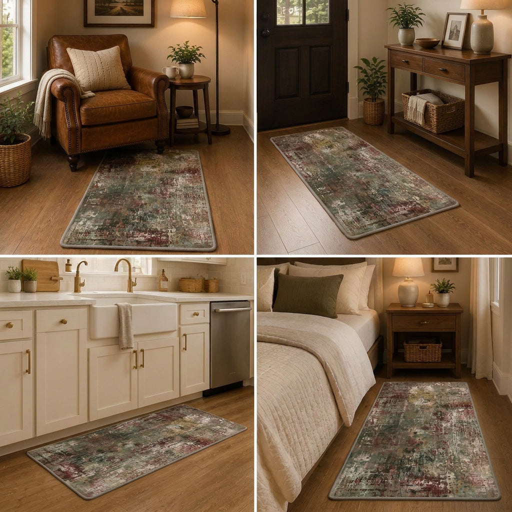 Roomisland Modern Abstract Area Rug 2x3, Machine Washable Small Kitchen Mat with Rubber Backing, Low Profile Floor Carpet for Bathroom Door, Modern Abstract Neutral Design
