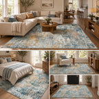 Roomisland Area Rugs 4x6FT Washable for Living Room, Non Slip Modern Abstract Carpet Stain Resistant Soft Low Pile Indoor Floor Rug for Bedroom Kitchen Home Office
