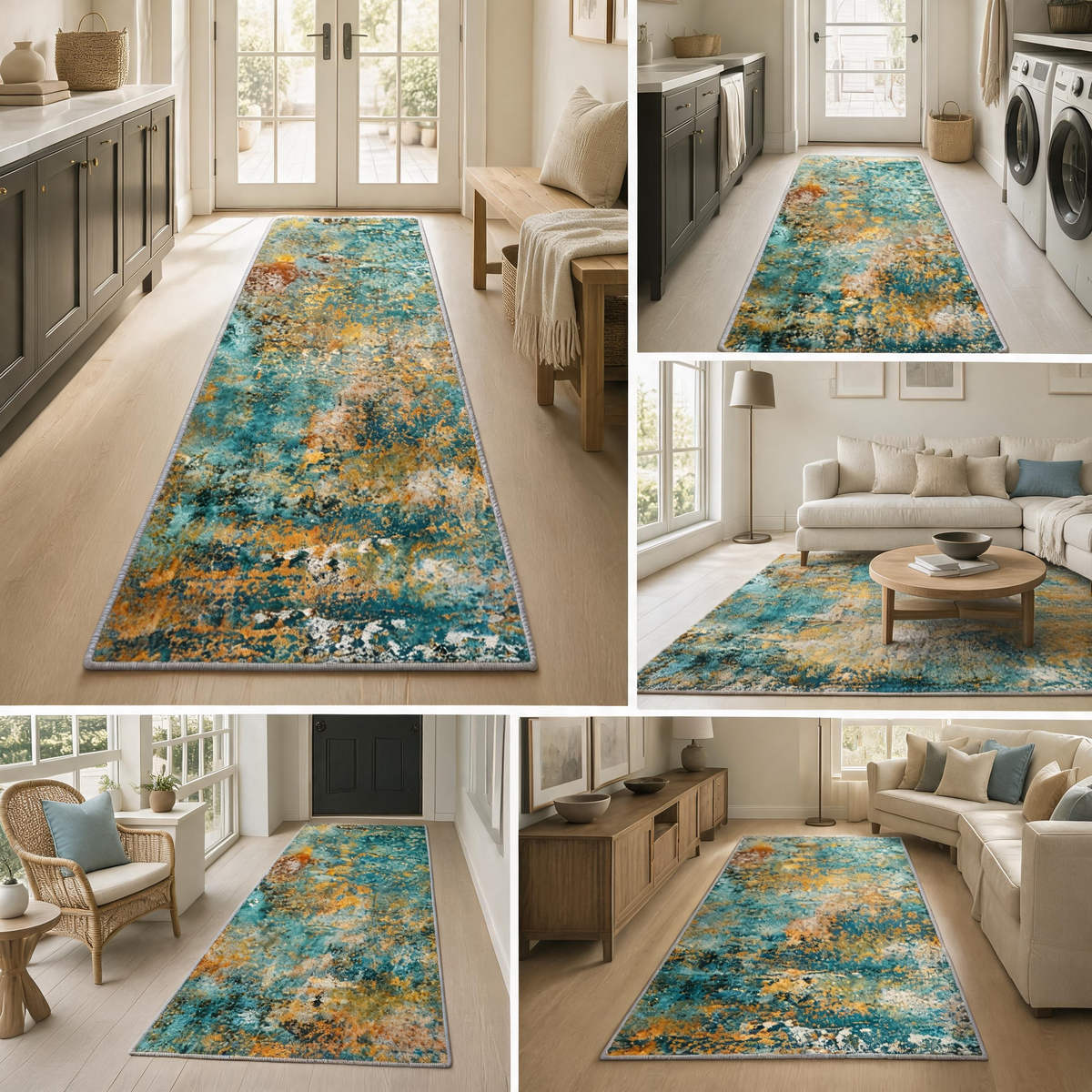Roomisland 2x6ft Kitchen Runner Rug Washable, Non Slip Hallway Floor Mat for Entryway Laundry, Low Profile Rugs Carpet with Rubber Backing for Indoor Bedroom Kitchen Living Room