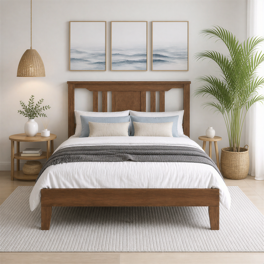 Roomisland Twin Size Platform Bed Frame with Headboard, 12 Inch Heavy Duty Wooden Bed Frame, No Box Spring Needed, Under Bed Storage, Easy Assembly, Walnut
