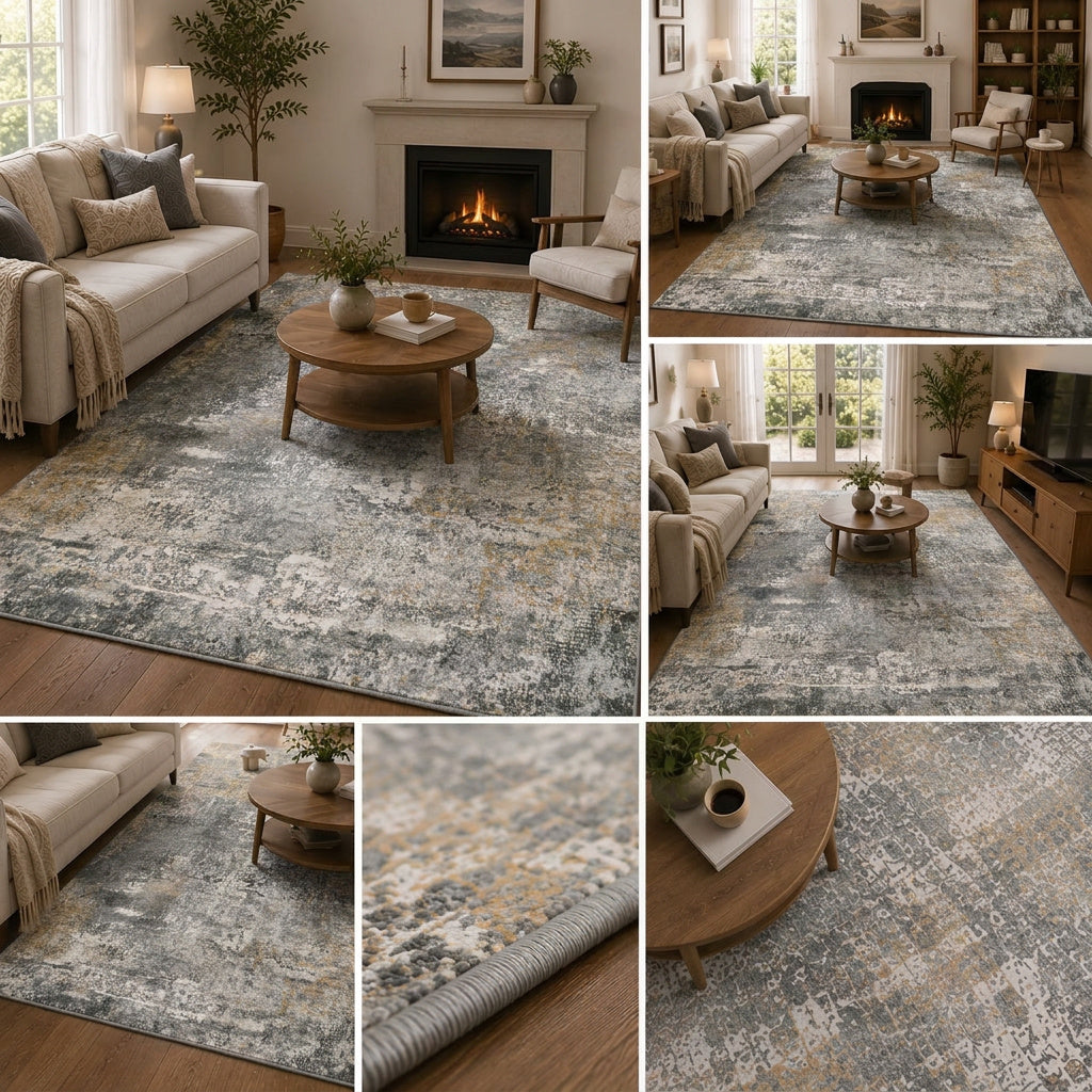 Roomisland Area Rugs 5x7FT Washable for Living Room, Non Slip Modern Abstract Carpet Stain Resistant Soft Low Pile Indoor Floor Rug for Bedroom Kitchen Home Office
