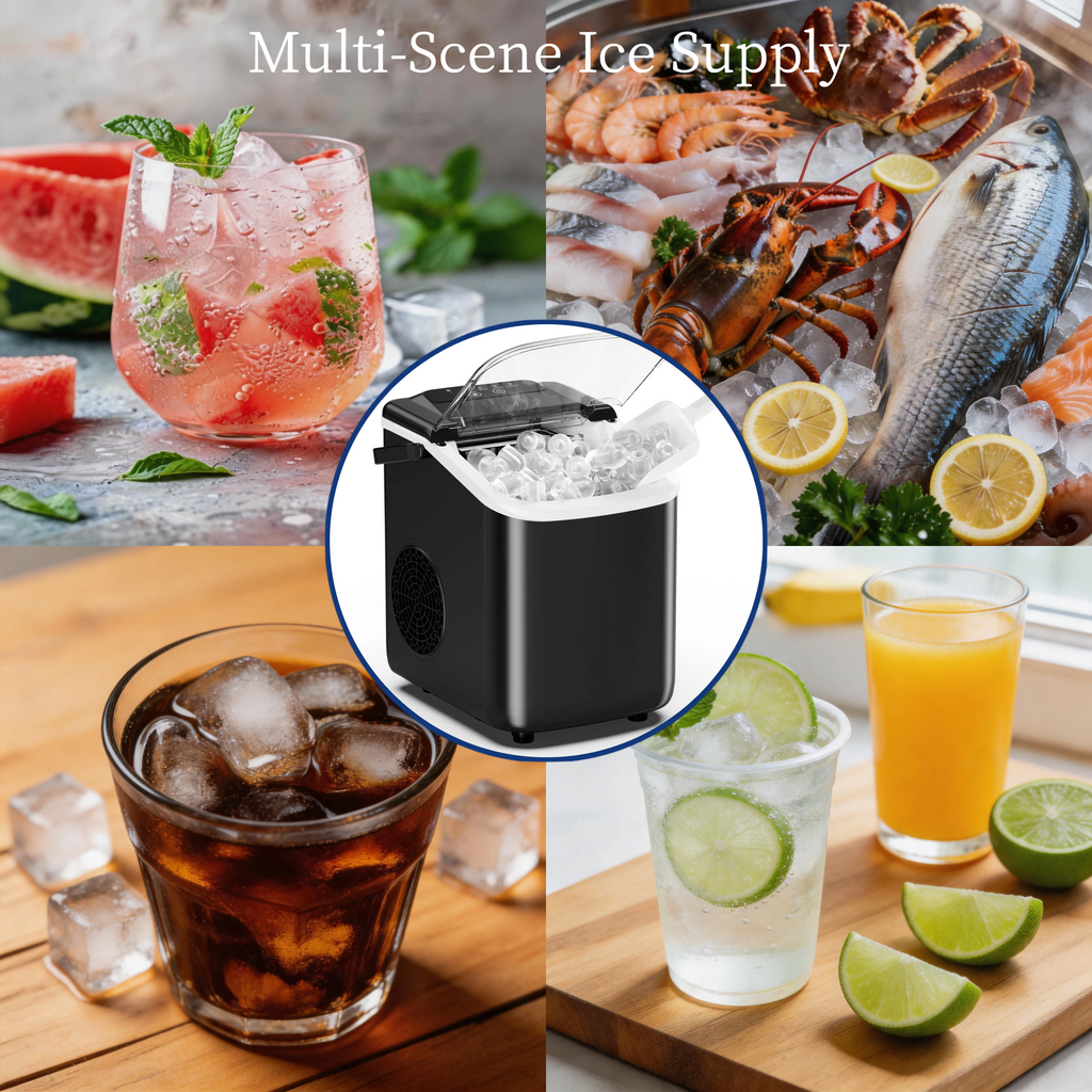 Roomisland Countertop Ice Maker, Portable Ice Machine with Handle, Basket & Scoop, 26Lbs/24H, 9 Bullet Ice Cubes in 6-8 Mins, Auto-Cleaning Silent Ice Maker for Home, Kitchen, RV Camping Outdoor