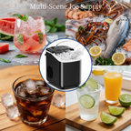 Roomisland Countertop Ice Maker, Portable Ice Machine with Handle, Basket & Scoop, 26Lbs/24H, 9 Bullet Ice Cubes in 6-8 Mins, Auto-Cleaning Silent Ice Maker for Home, Kitchen, RV Camping Outdoor