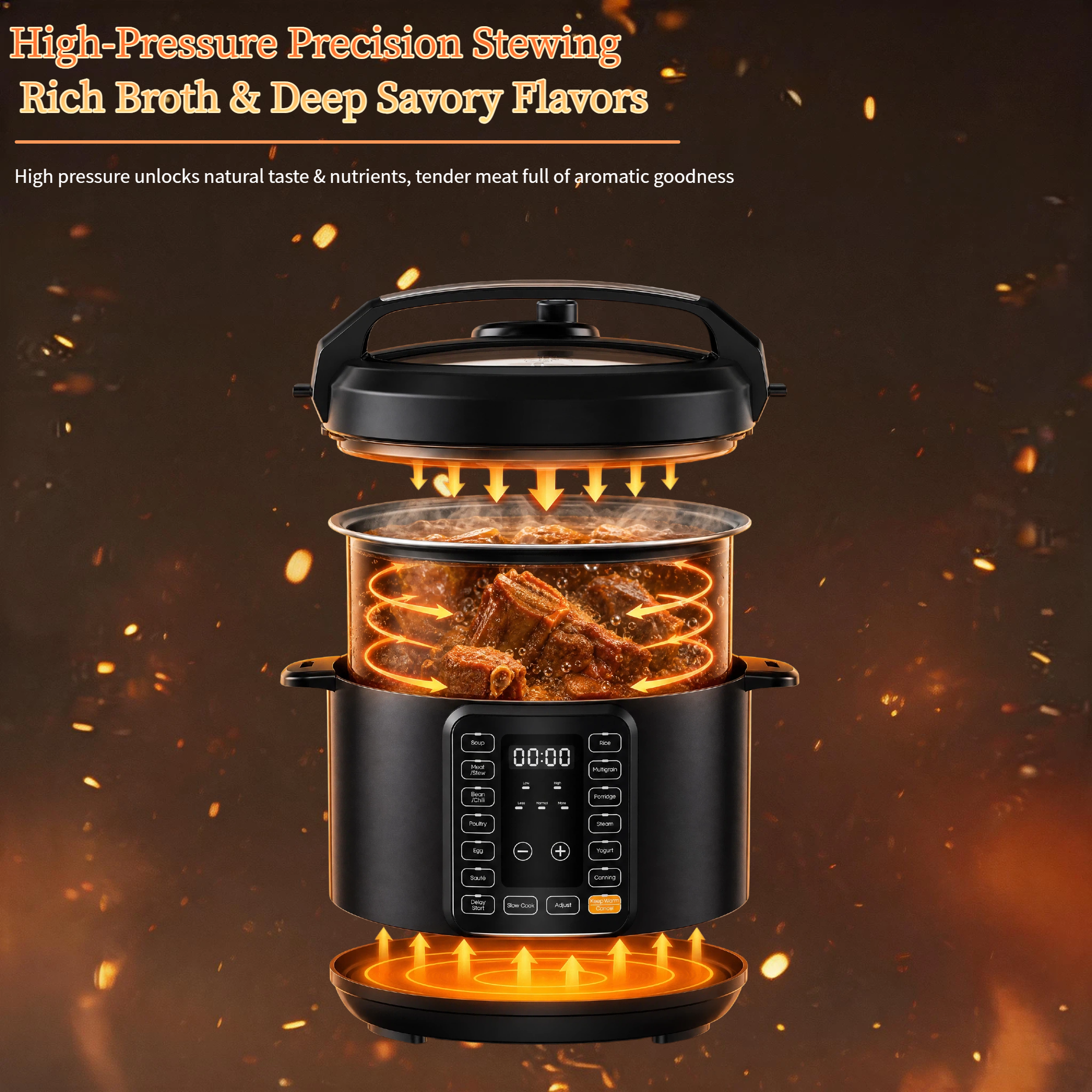 Roomisland 8QT Electric Pressure Cooker, 16-in-1 Stainless Steel Multi Cooker with 12 Preset Programs, Multi- Non-Stick Pot for Slow Cook, Steam, Canning, Dishwasher Safe