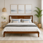Roomisland Kind Size Platform Bed Frame with Headboard, 12 Inch Heavy Duty Wooden Bed Frame, No Box Spring Needed, Under Bed Storage, Easy Assembly, Walnut