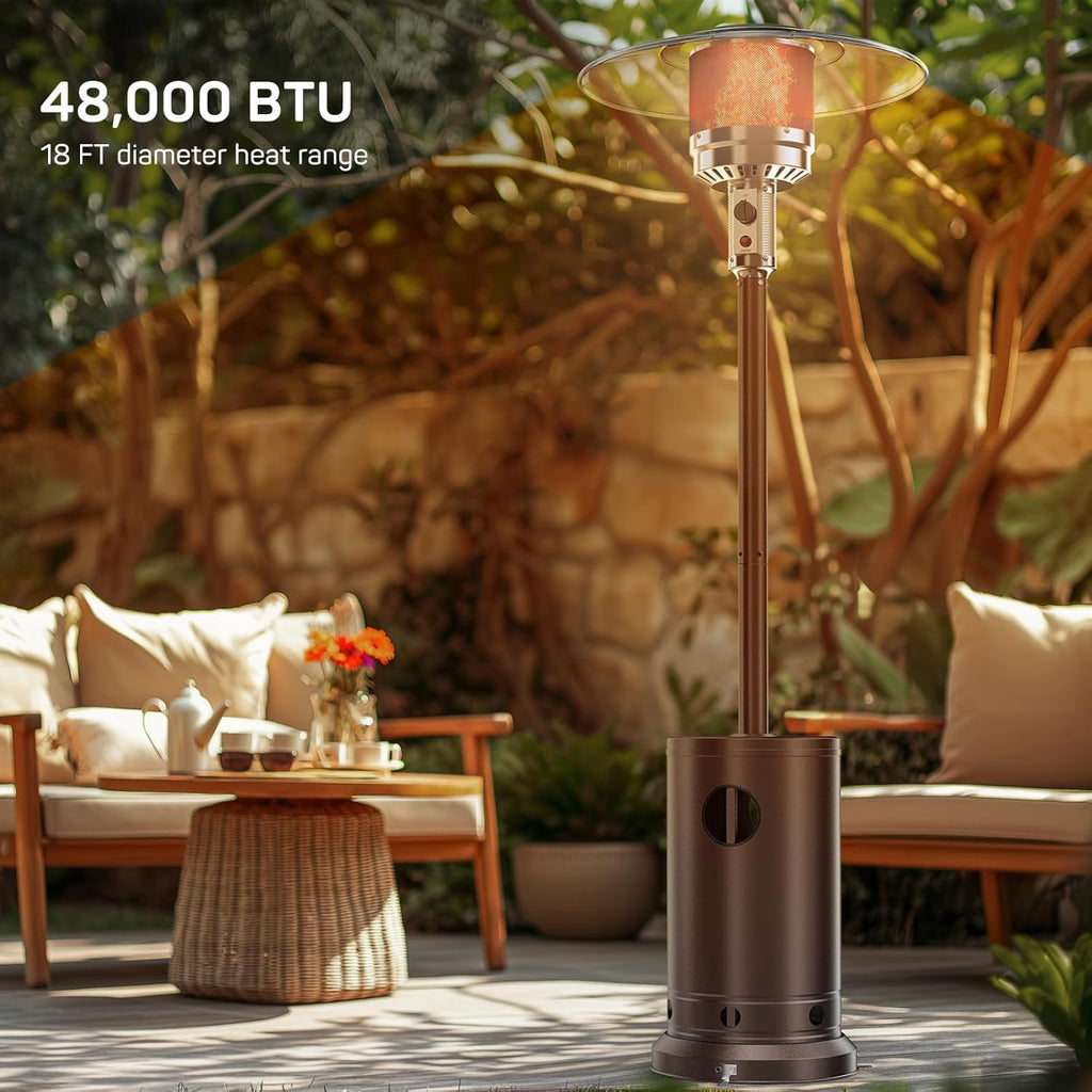 Propane Heater, 48,000 BTU Outdoor Heaters for Patio with Auto-off Safety Protection System with Wheels for Backyard, Deck, Garden, Porch