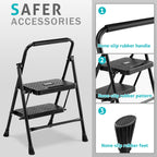 Heavy Duty 800lbs 2-Step Folding Ladder, Sturdy Steel Step Stool with Wide Anti-Slip Pedals, Lightweight Portable Ladder for Home, Kitchen, Garage